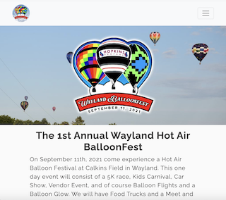 screenshot of waylandballoonfest.com